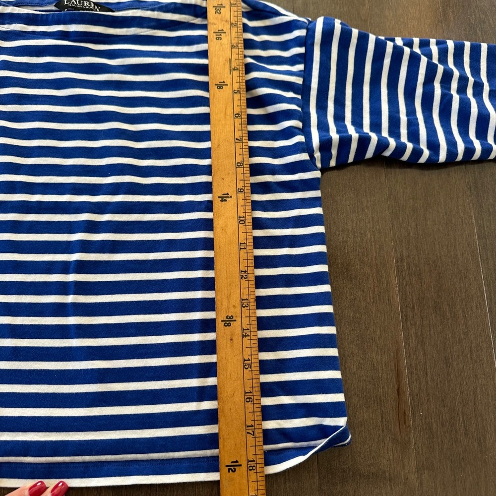 Lauren Ralph Lauren Blue Striped Boat Neck Preppy Nautical Boxy Black Label S - Picture 4 of 7